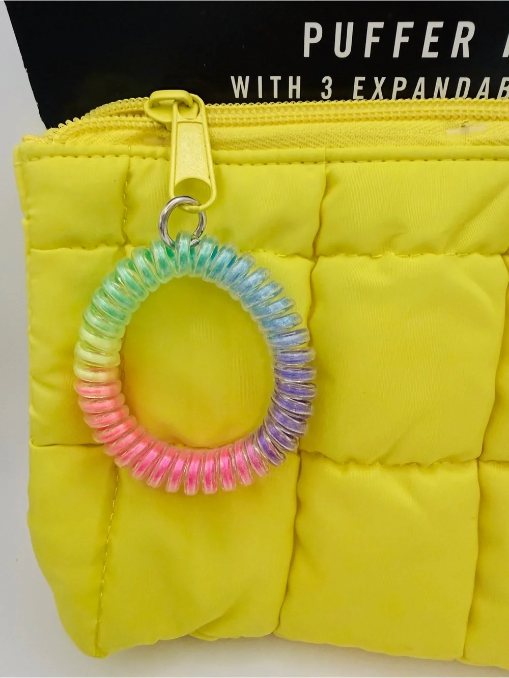 STYLE.LAB Neon Yellow Puffer Pouch w/ 3 Expandable Pockets + Wrist Charm NWT